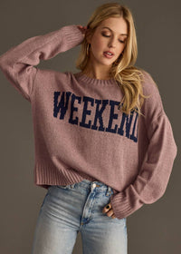 The Weekend Knit Sweater – Mocha Pullover with Navy Text