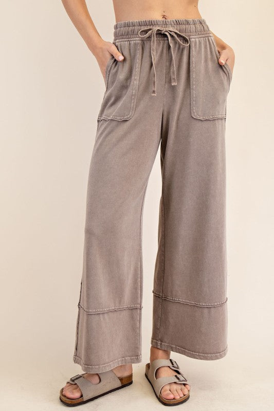 The Marlowe Cropped Mineral Wash Pants – Wide Leg Cotton Lounge Bottoms