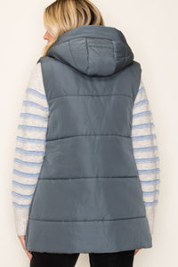 The Briar Hooded Puffer Vest – Gunmetal & Evergreen Mist