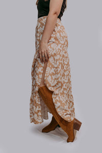 Savannah Floral Tiered Maxi Skirt – Neutral Side Slit Spring Skirt