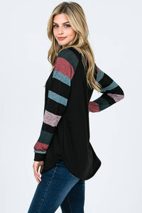 Lisa Stripe Sleeve Casual Blouse: Jade/ Black