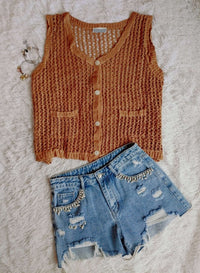 Randi Button Down Crochet Vest Top