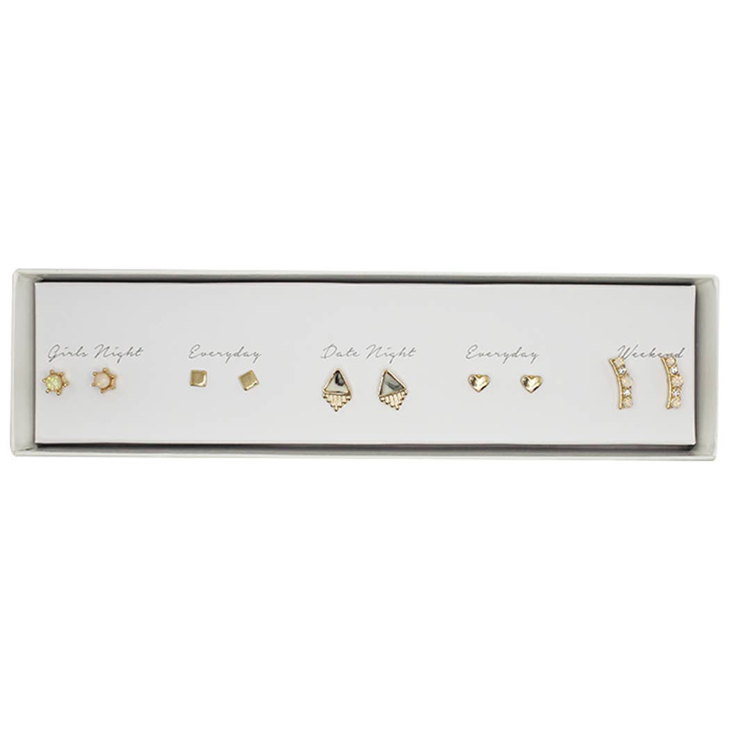 "Stacey" 5-Piece Earring Set with Gift Box – Multi-Style Post Earrings for Everyday, Girls’ Night, and Date Night | Lead & Nickel Compliant