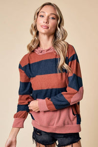 LMT4168-Love My Stripes Sweatshirt: RUST / L