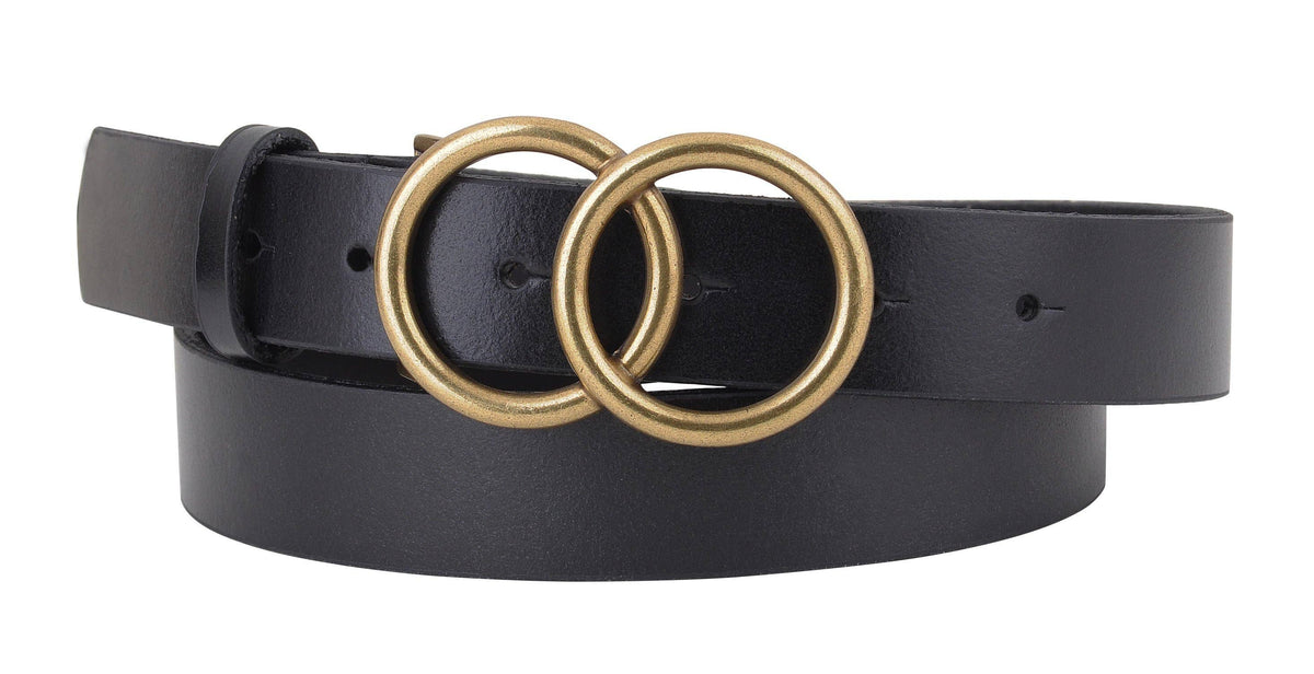 Double Circle Buckle Genuine Leather Belt