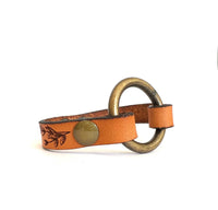 The Oaklyn Leather Ring Cuff – Handcrafted Leaf Engraved Bracelet with Antique Brass Hardware