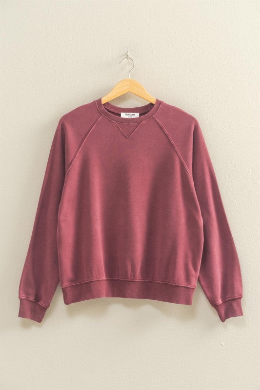 Everly Mineral Wash Crew Neck Sweatshirt – Chestnut, Black, Dark Cherry, Sage