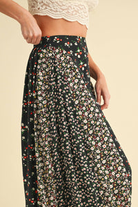 Melanie Floral Patchwork Maxi Skirt – Boho High Waist Flowy Skirt