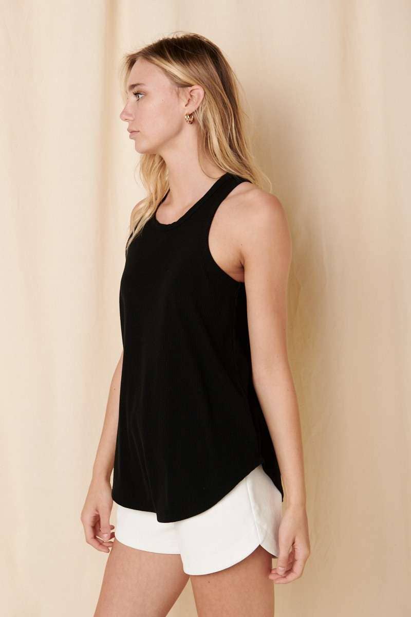 The Rylie  Ribbed Tank – Curved Hem Sleeveless Knit