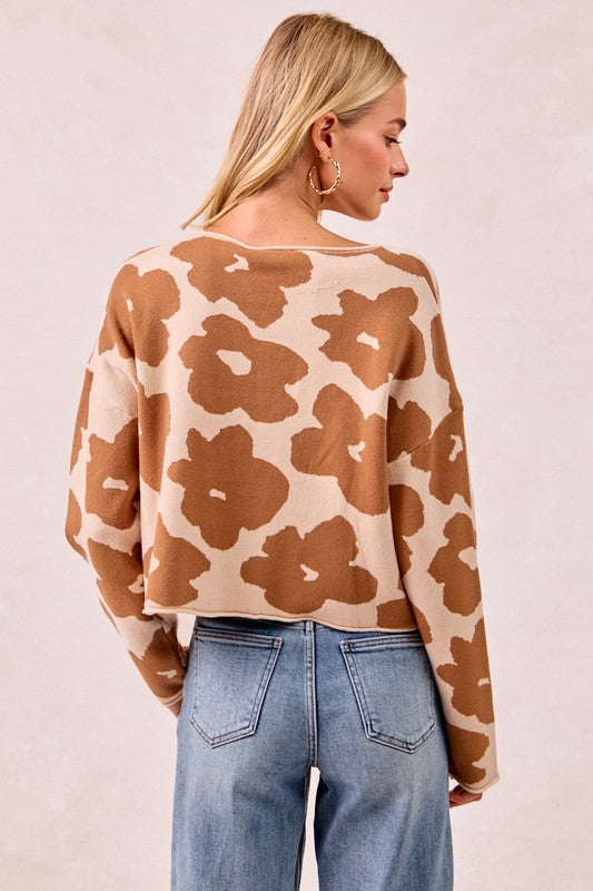 The Harper Floral Knit Sweater – Camel Bloom