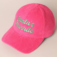 Santa’s Favorite Corduroy Embroidered Hat – Holiday Edition (Green or Pink)
