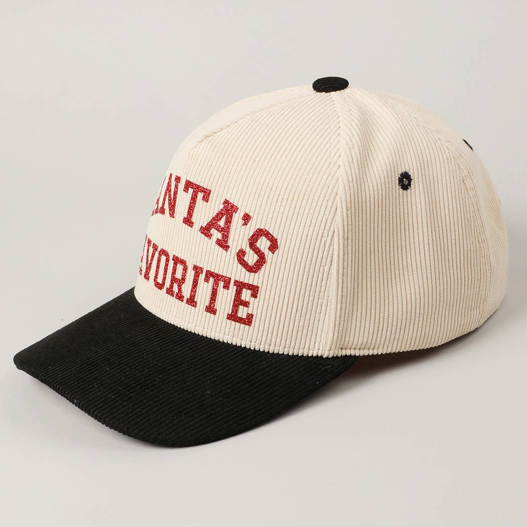 Santa’s Favorite Glitter Corduroy Hat – Red & Black Holiday Edition