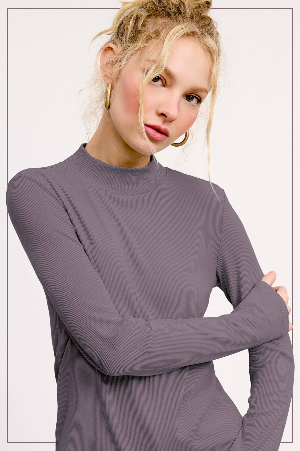 Lennox Ribbed Mock Neck Long Sleeve Top – Fudge, Onyx, Milk, Pebble, Soy Latte