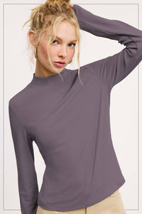 Lennox Ribbed Mock Neck Long Sleeve Top – Fudge, Onyx, Milk, Pebble, Soy Latte