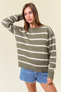 The Hadley Striped Cotton Sweater – Olive & Cream