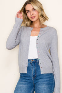 The Hallie Multi-Button Cardigan – Light Heather Grey Knit
