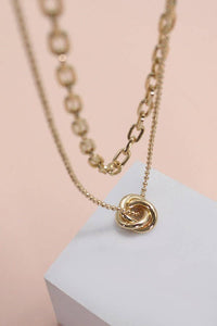 Golden Bloom Double Layer Necklace | Elegant Floral Knot Charm Necklace