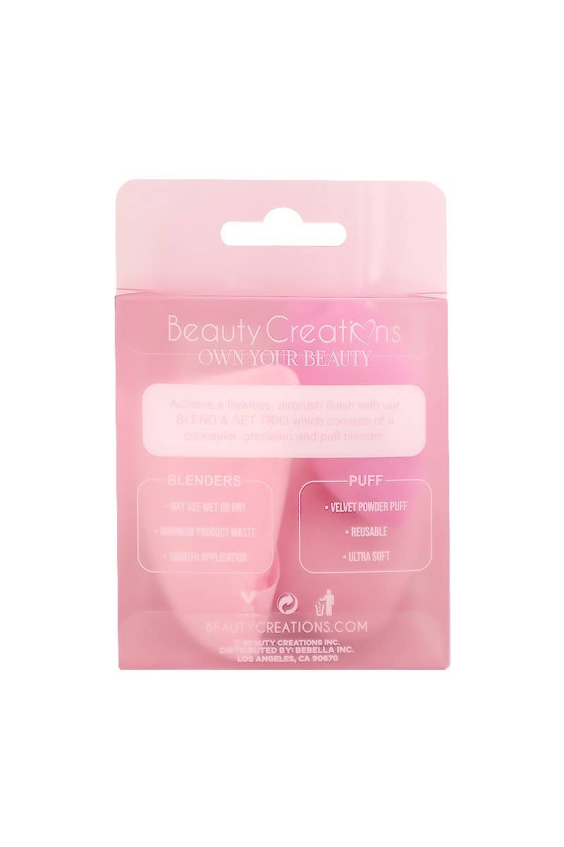 The Belle Blend & Set Trio – 3-Piece Precision Sponge & Velvet Puff Set