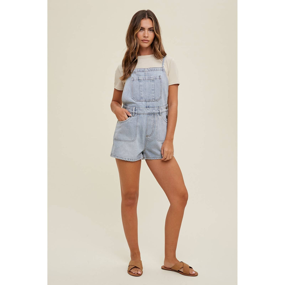 Mia Open Back Denim Romper: Light Wash