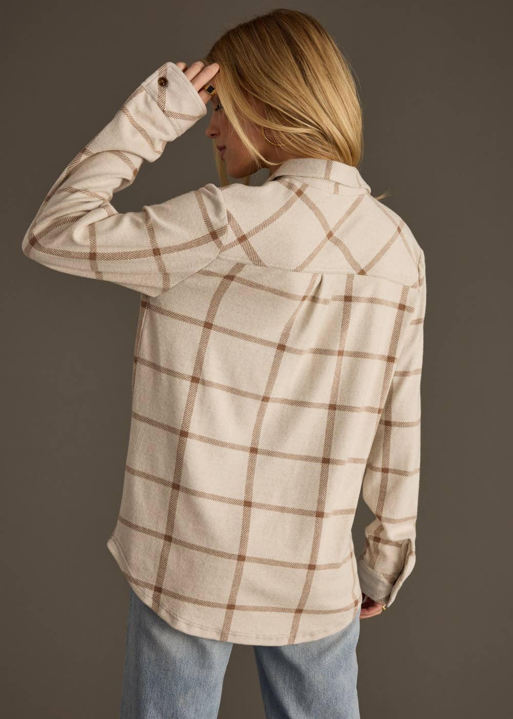 The Sutton Soft Brushed Plaid Button-Up – Beige/ Brown