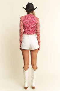 Juniper Mesh Floral Mock Neck Top | Long Sleeve Sheer Layering Blouse