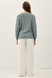 The Callie Lightweight Cotton Sweater – Oatmeal & Dusty Blue