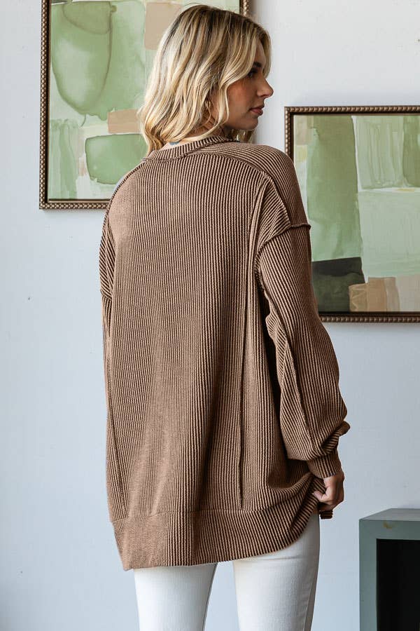 Rowan Ribbed Oversized Tunic Top – Long Sleeve Hi-Low Sweater
