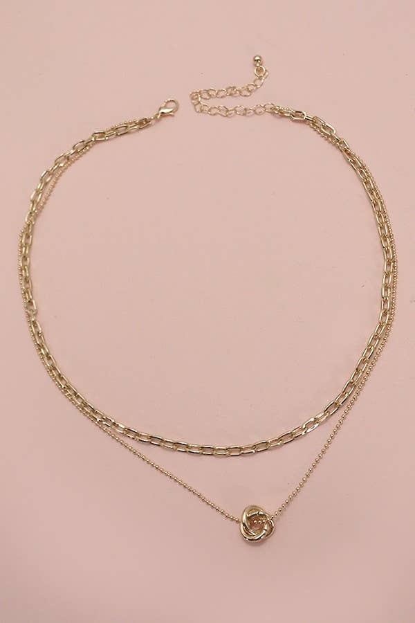 Golden Bloom Double Layer Necklace | Elegant Floral Knot Charm Necklace