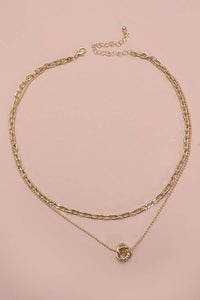 Golden Bloom Double Layer Necklace | Elegant Floral Knot Charm Necklace