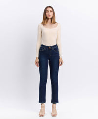 Vervet By Flying Monkey "Maren" High Rise Slim Straight Ankle Jeans – Dark Wash Denim