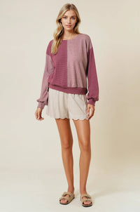 The Tessa Two-Tone Stripe Top – Charcoal/Wheat Mix