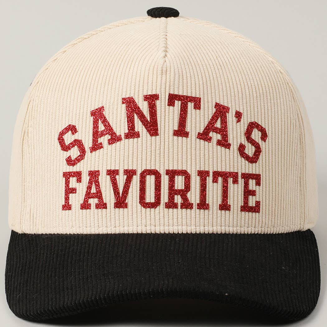 Santa’s Favorite Glitter Corduroy Hat – Red & Black Holiday Edition