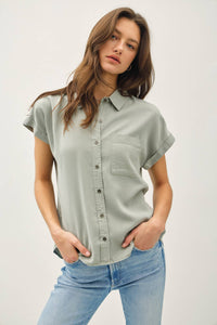 The Hadley Short Sleeve Button Down – Sage, Martini Olive, Toffee