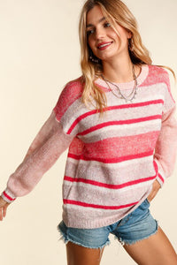 Honey Love Multi Stripe Sweater- Pink