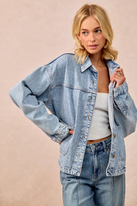 The Brinley Washed Denim Jacket – Oversized Western-Inspired Layer