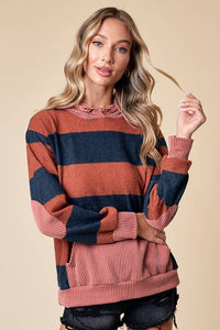 LMT4168-Love My Stripes Sweatshirt: RUST / L