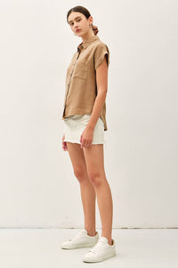 The Hadley Short Sleeve Button Down – Sage, Martini Olive, Toffee