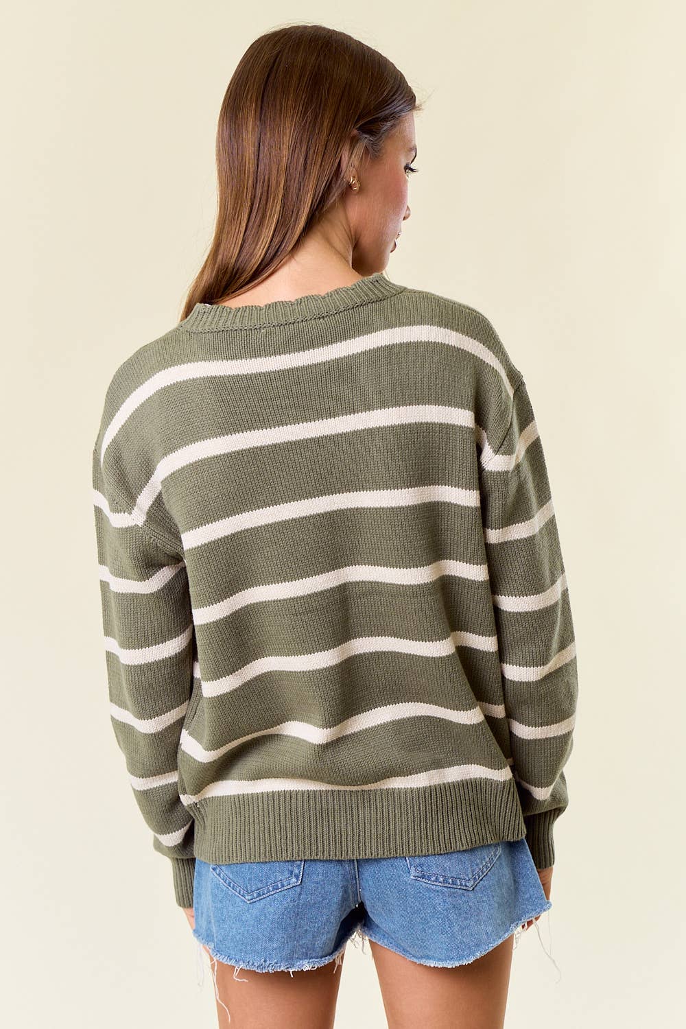 The Hadley Striped Cotton Sweater – Olive & Cream