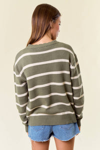 The Hadley Striped Cotton Sweater – Olive & Cream