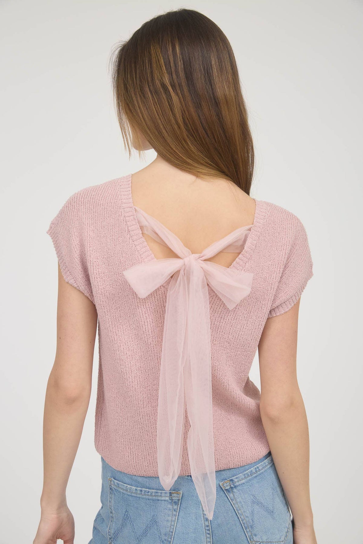 Wrenlee Chiffon Tie Back Sweater Tee – Blush Rose