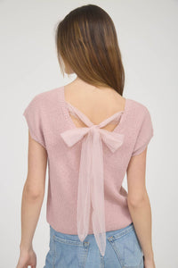 Wrenlee Chiffon Tie Back Sweater Tee – Blush Rose