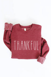 Thankful Graphic Sweatshirt – Autumn Leaf Cozy Fleece Pullover Crewneck for Women