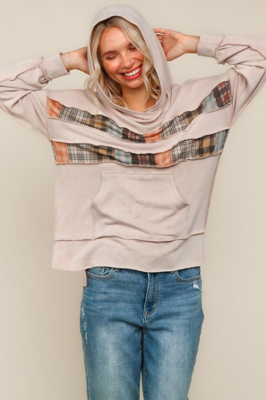 The Rylie Plaid Patchwork Hoodie – Mocha Mist