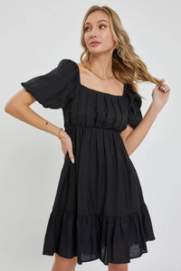 Delilah Black Puff Sleeve Babydoll Mini Dress – Flowy Square Neck Dress for Special Occasion