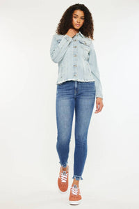 The Dawson Frayed Hem Denim Jacket – Light Wash Comfort Stretch