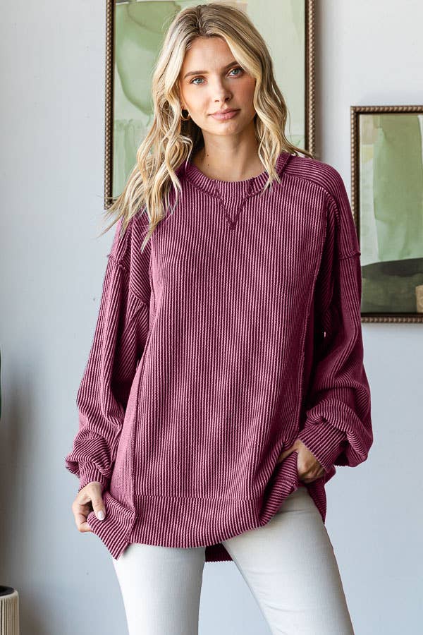 Rowan Ribbed Oversized Tunic Top – Long Sleeve Hi-Low Sweater