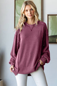 Rowan Ribbed Oversized Tunic Top – Long Sleeve Hi-Low Sweater