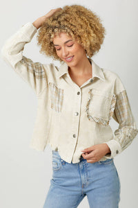 The Elsie Corduroy Plaid Contrast Jacket – Almond Mix