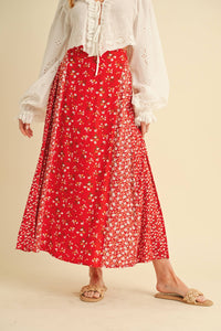 Melanie Floral Patchwork Maxi Skirt – Boho High Waist Flowy Skirt