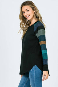 Lisa Stripe Sleeve Casual Blouse: Jade/ Black